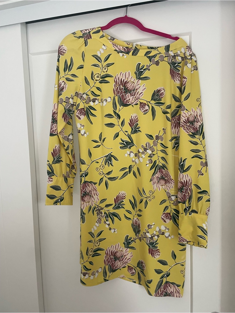 LOFT Yellow Floral Long Sleeve Shift Dress